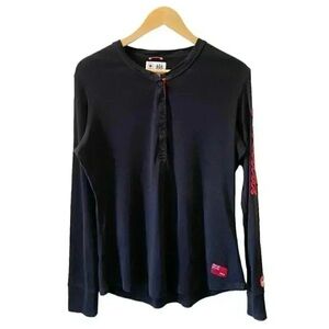 HBC Team Canada Olympic Apparel Long Sleeve Henley T-Shirt Black Red Large